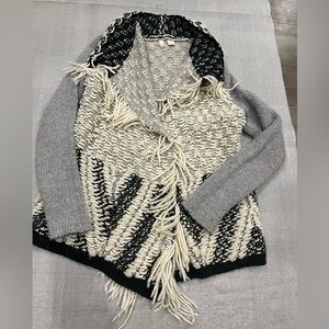 [XS]Moth Anthropologie Amba fringed Cardigan Sweater Wool Alpaca Gray Ivory